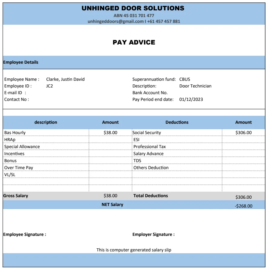 Monthly Business Salary Slip preview