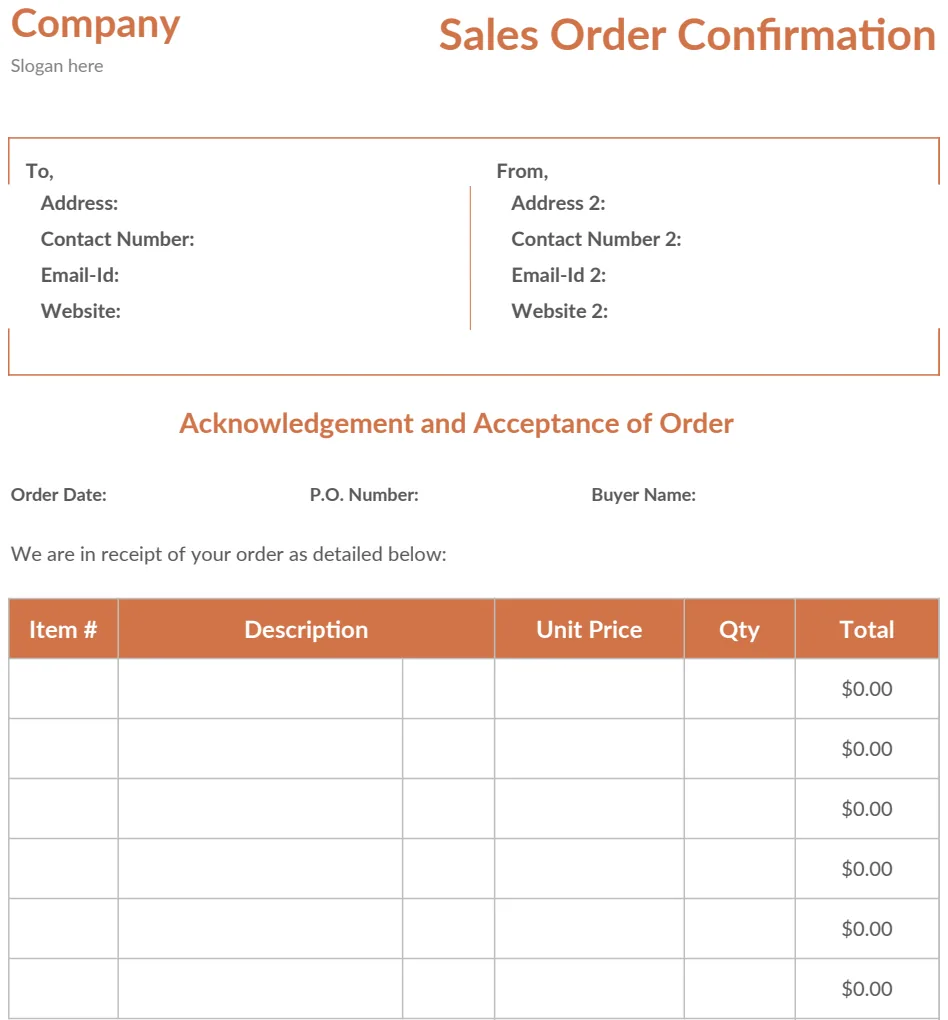 Sales Order Confirmation Template preview