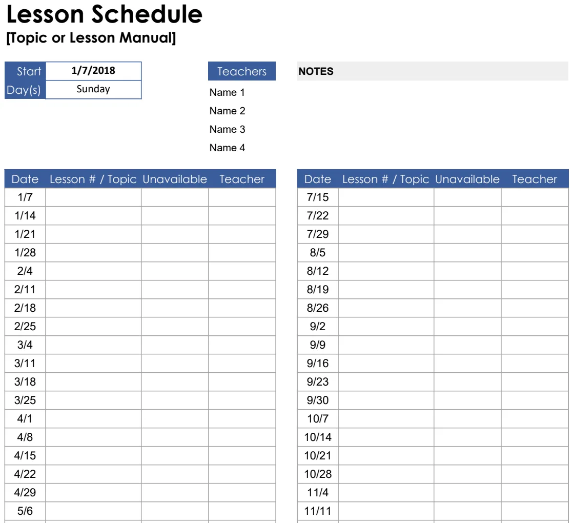 Lesson Schedule preview