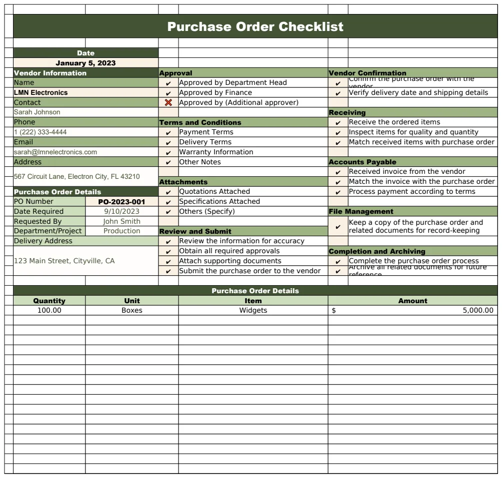 Purchase Order Checklist Template preview
