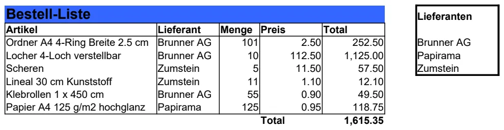 Bestellliste mit Lieferantenverwaltung preview