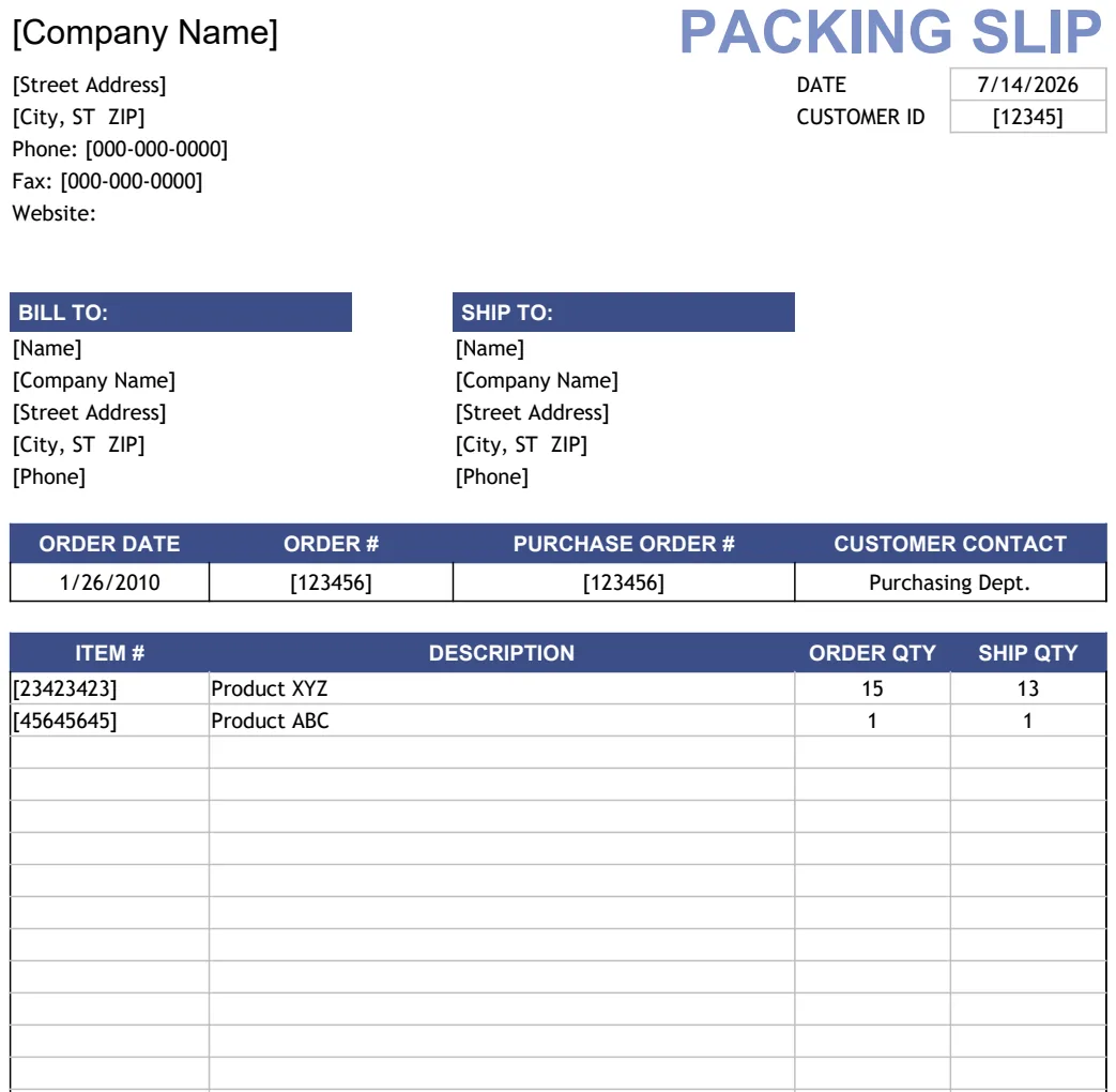 Packing Slip Template preview