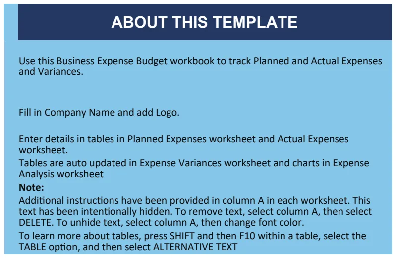 Business Expense Budget preview