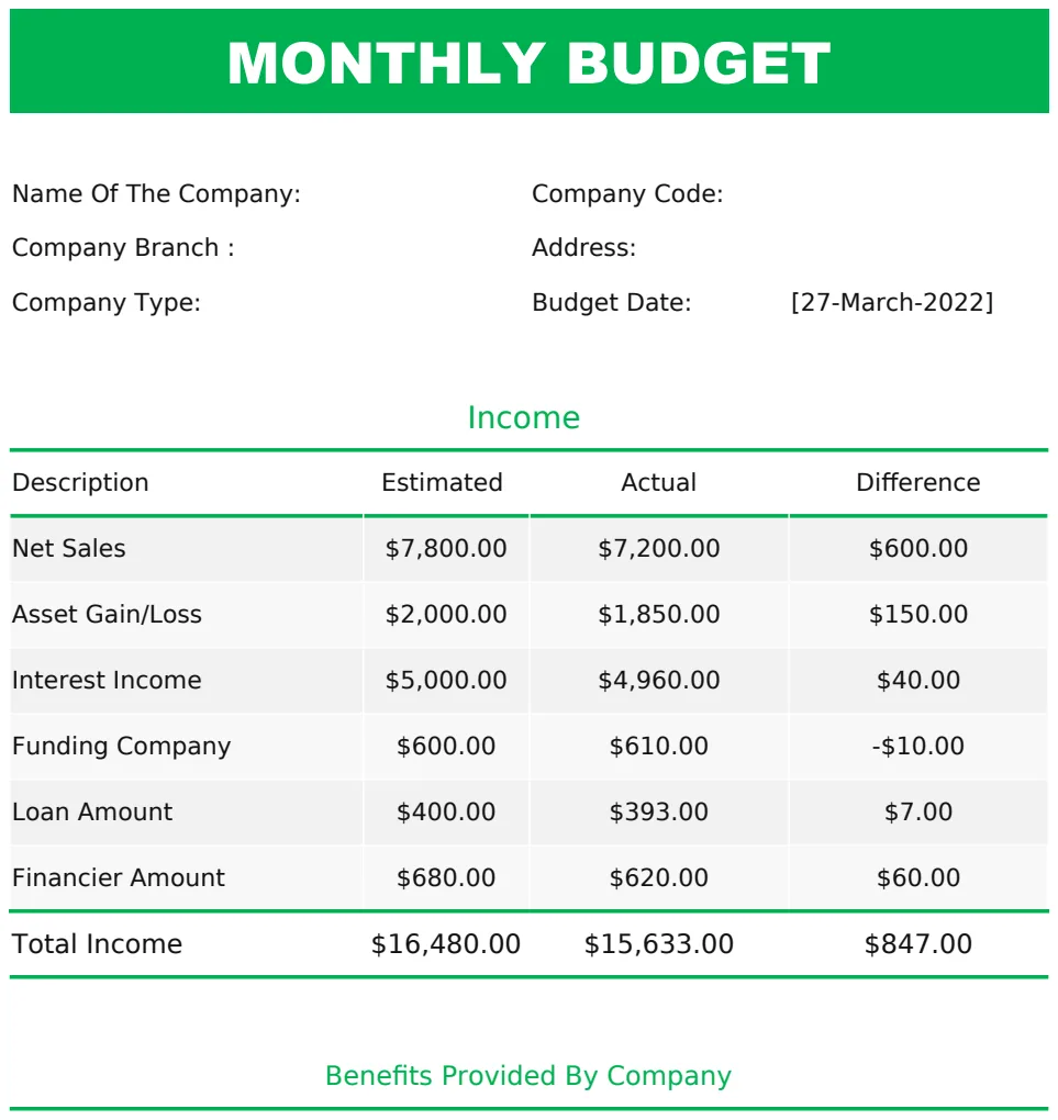 Monthly Budget Template A4 preview