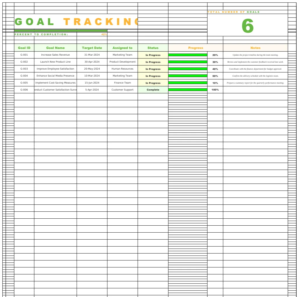 Goal Tracking List Template preview