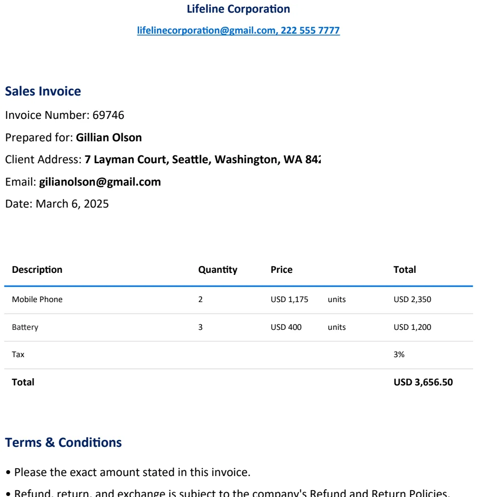 Sales Invoice Template preview