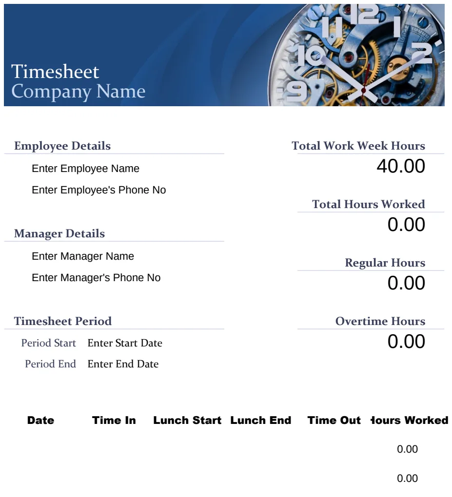 Blue Timesheet preview