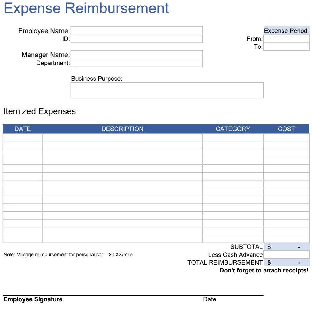 Expense Reimbursement Form preview