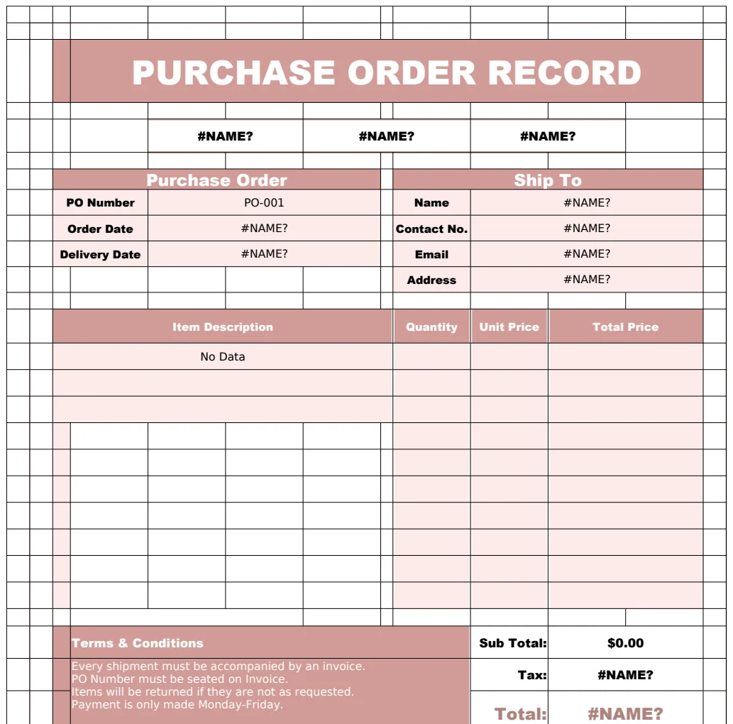 Copy of Purchase Order Record Template preview