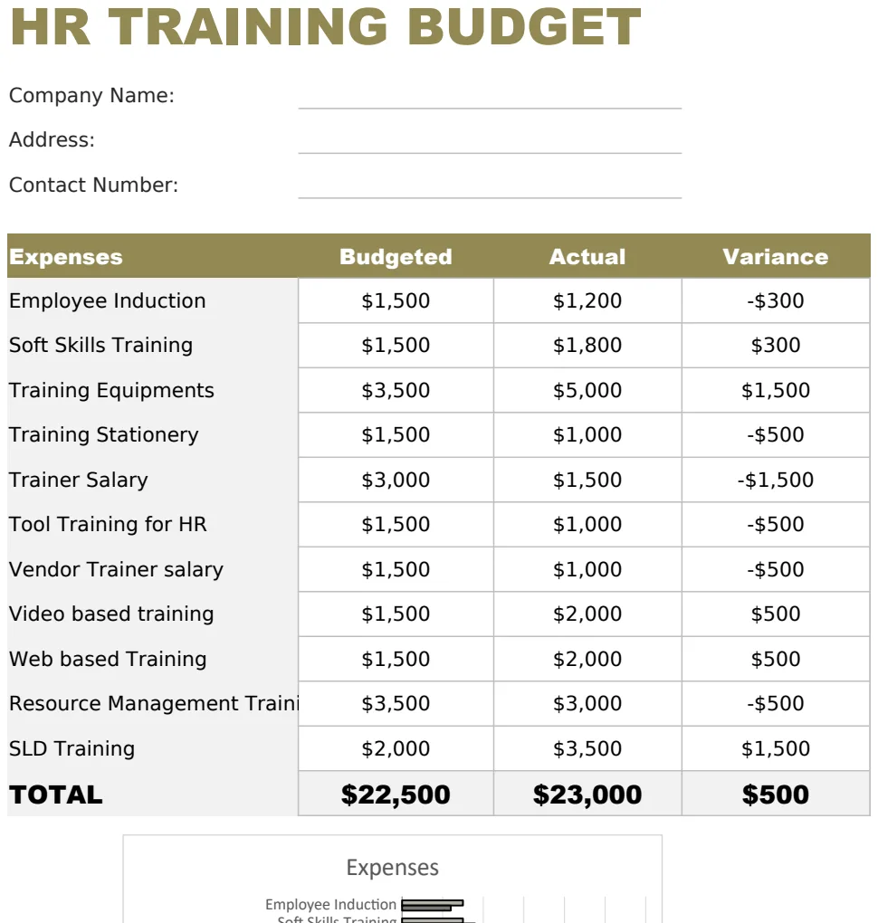 HR Training Budget Template US preview