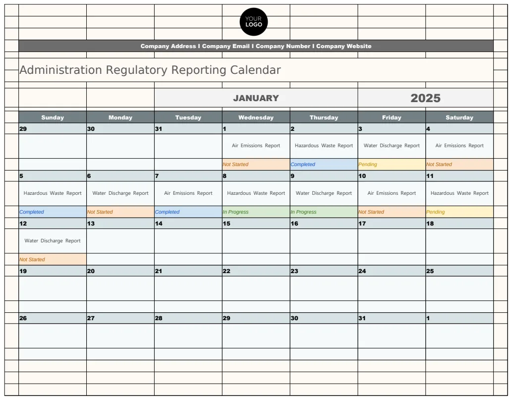 Administration Regulatory Reporting Calendar Template preview