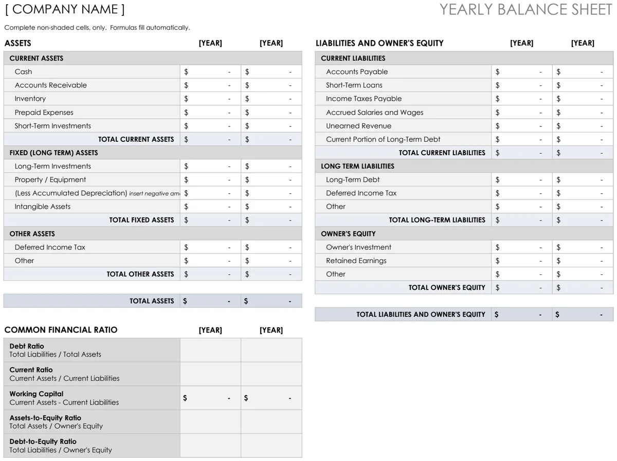 Yearly Balance Sheet preview