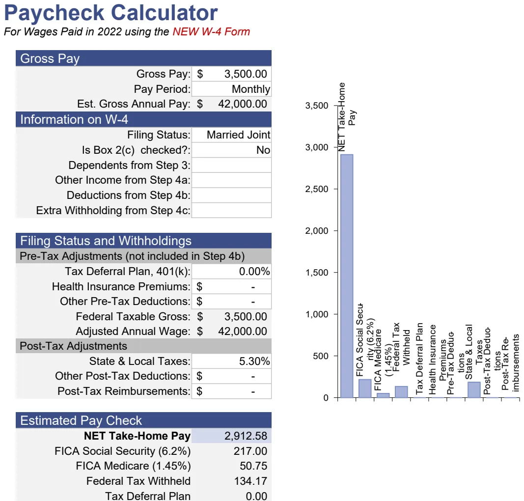 Paycheck Calculator with W-4 Tax Withholding preview