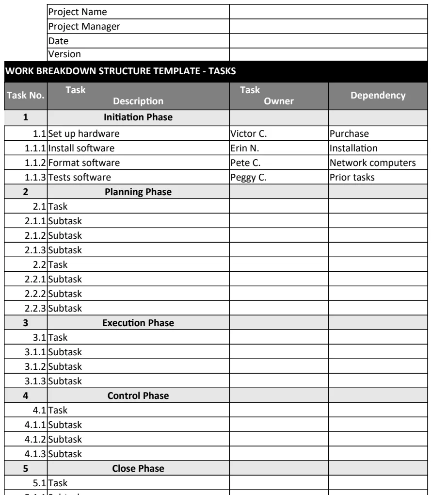 Work Breakdown Structure Template preview