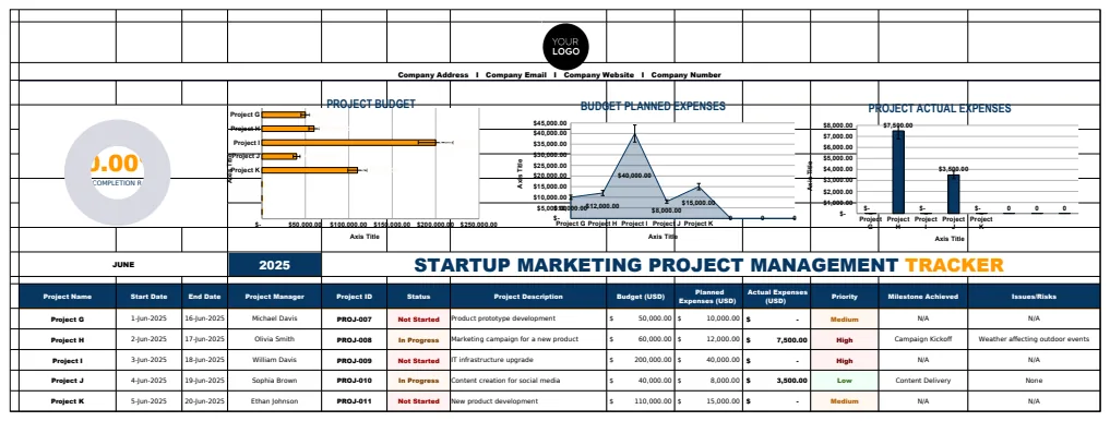 Startup Marketing Project Management Tracker Template preview