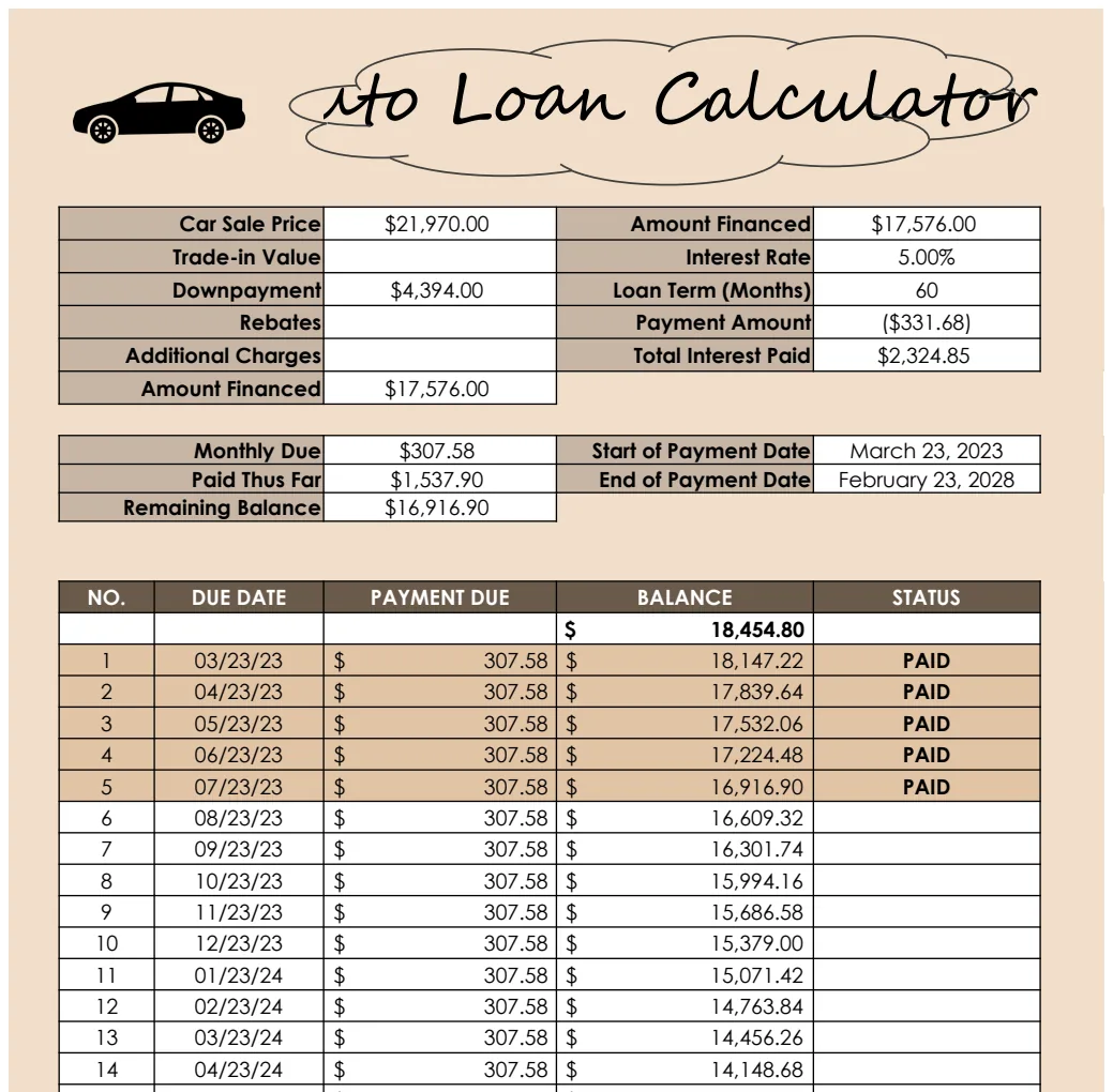 Auto Loan Calculator preview