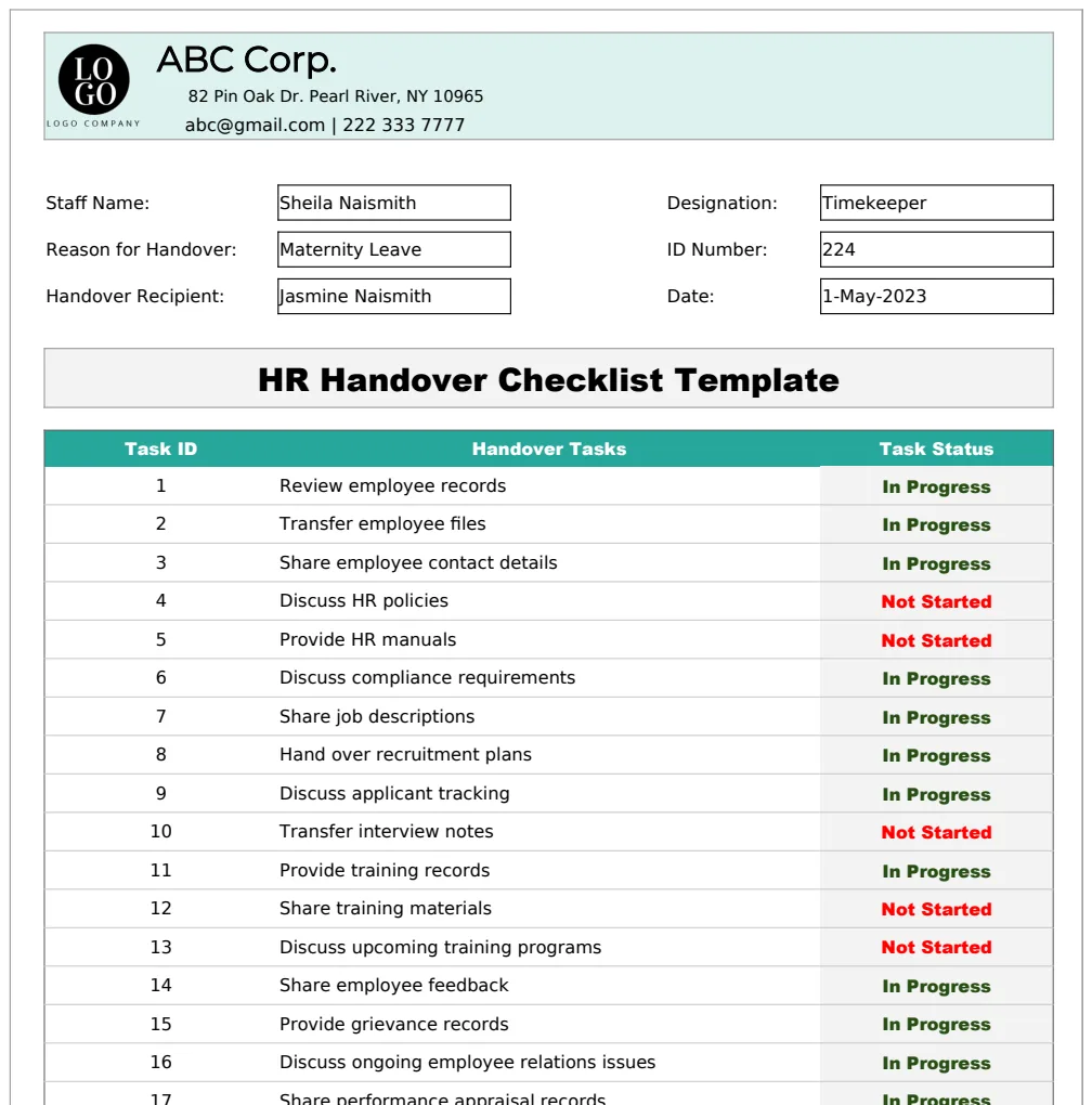 HR Handover Checklist Template preview