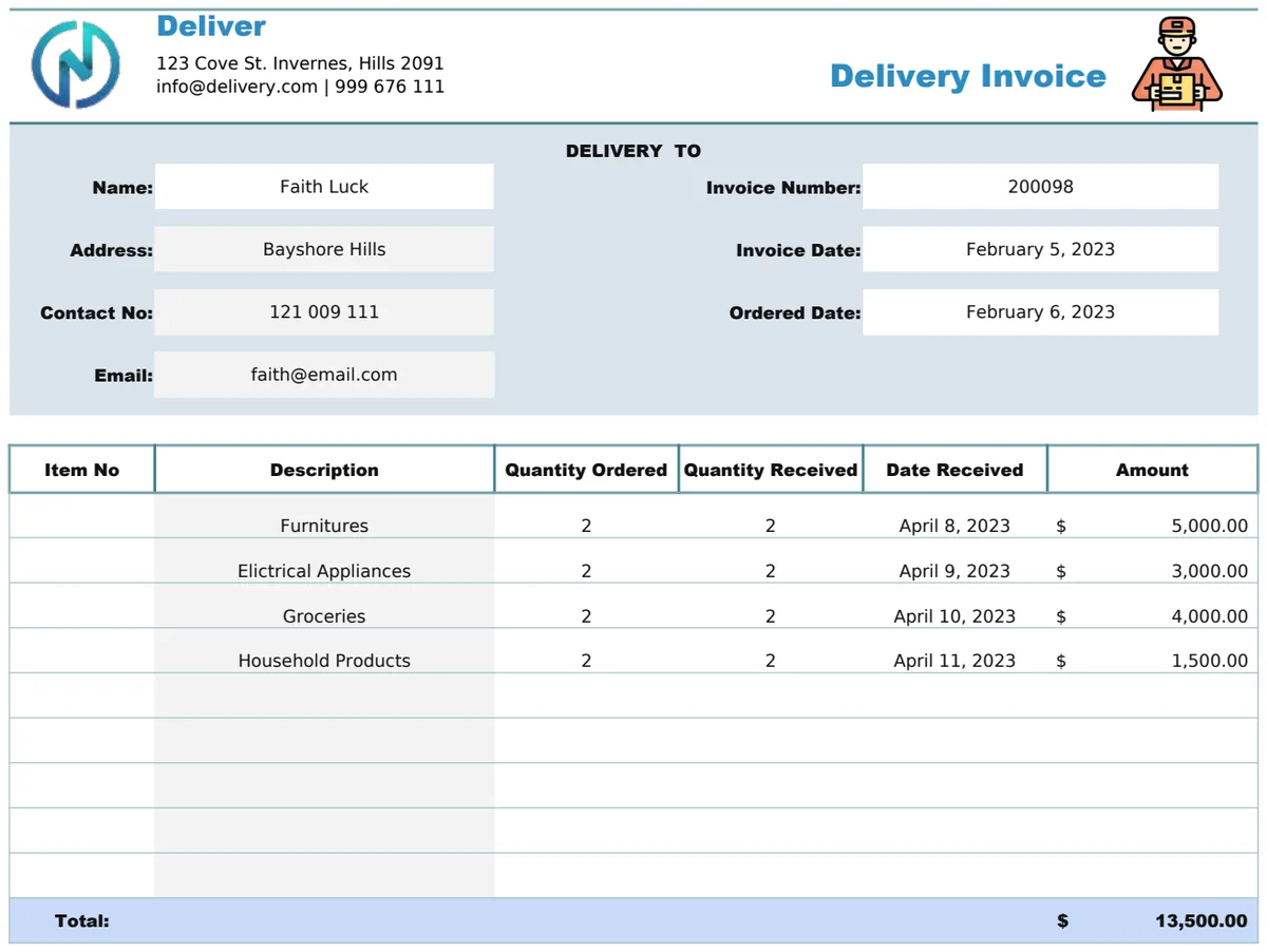 Delivery Invoice Template preview