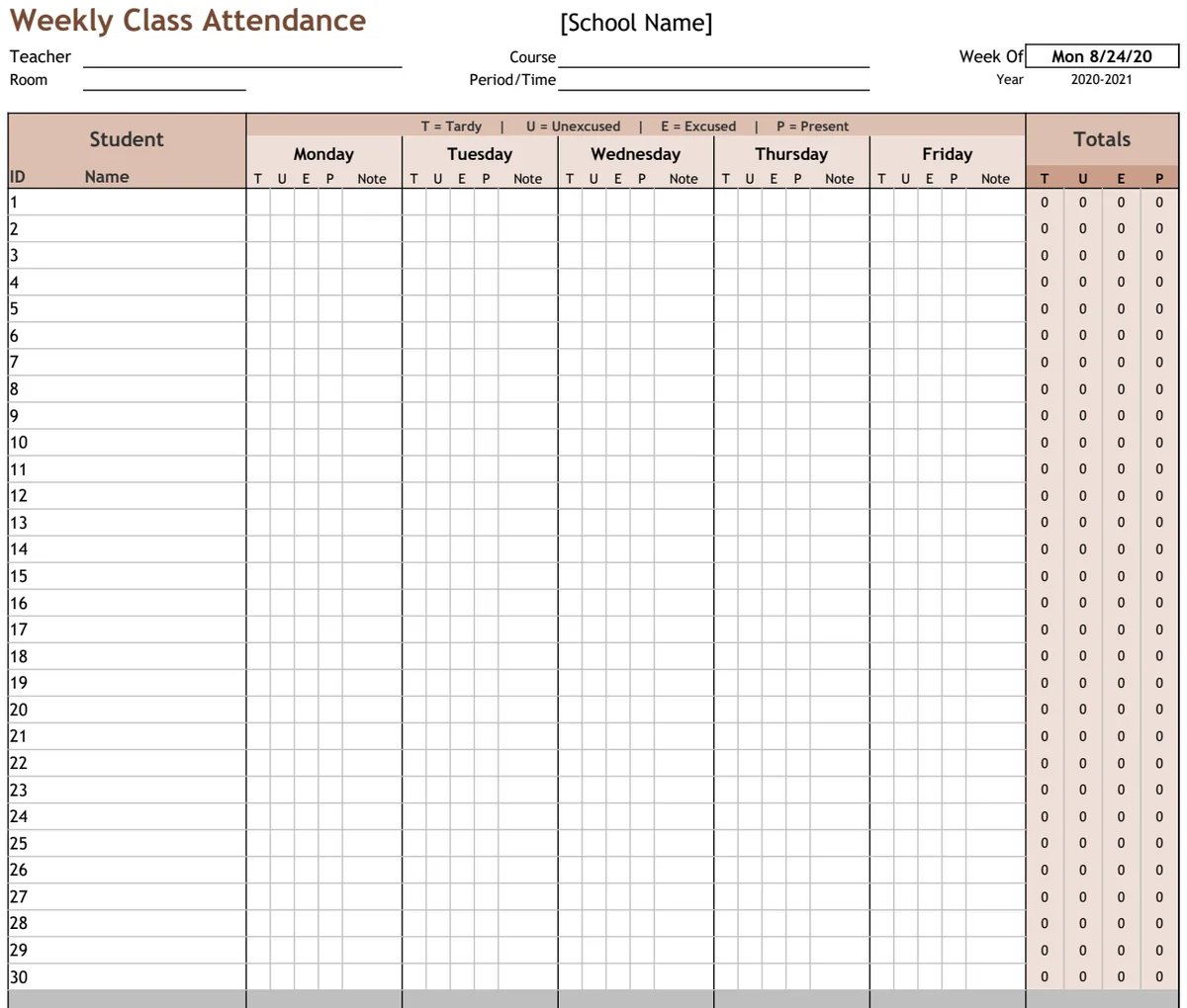 Weekly Class Attendance Tracker preview