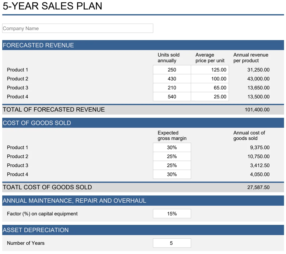 5 Year Projected Financial Statements preview