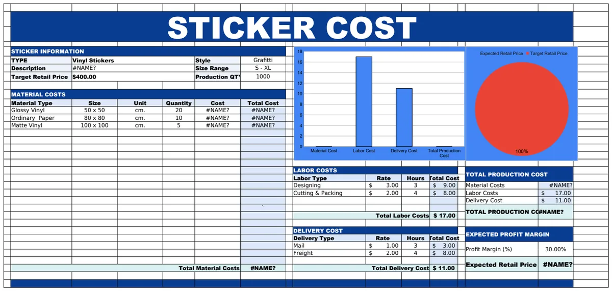 Sticker Cost Template preview