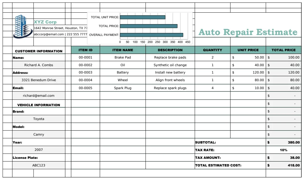 Auto Repair Estimate Template preview