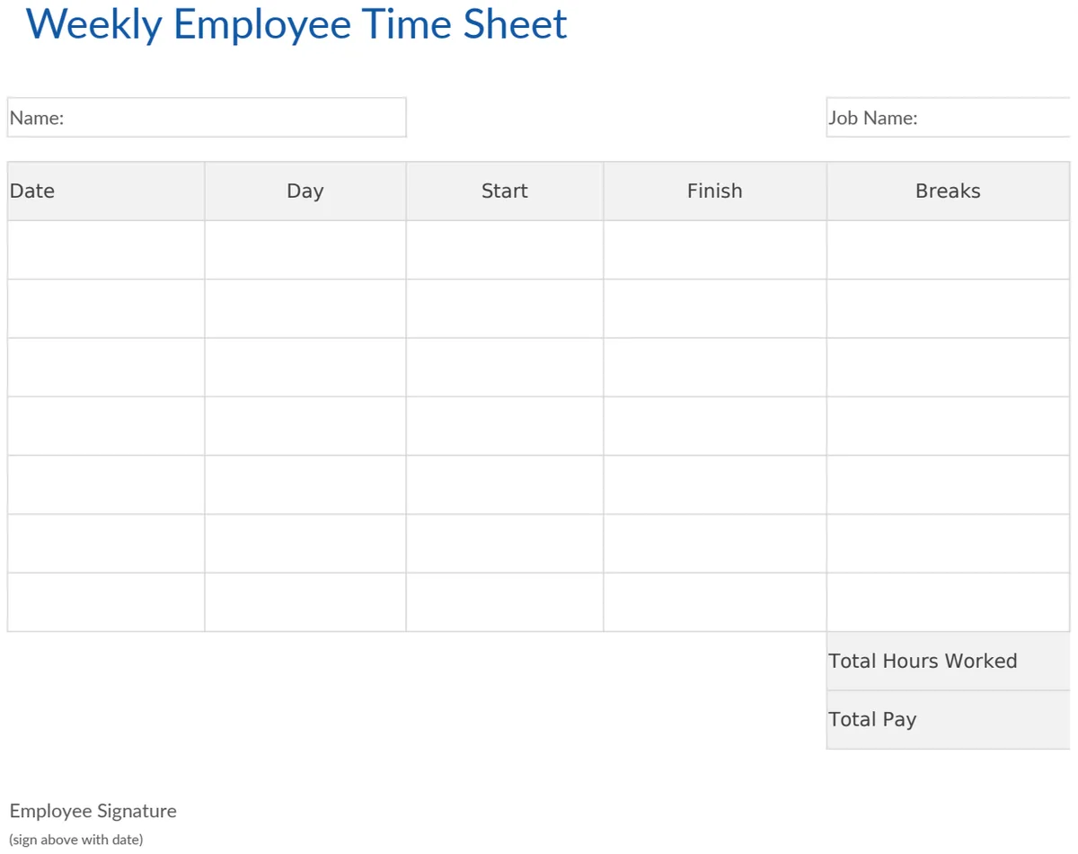 Weekly Employee Time Sheet preview
