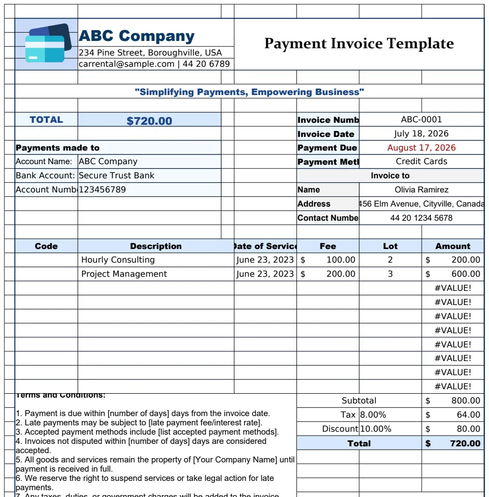 Payment Invoice Template preview