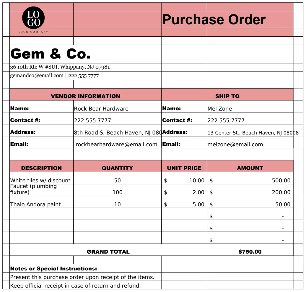 Purchase Order with Price List preview