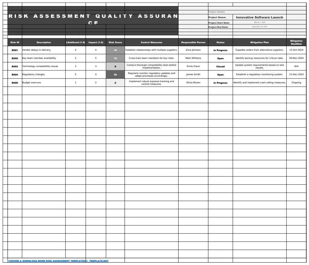 Risk Assessment Quality Assurance Template preview