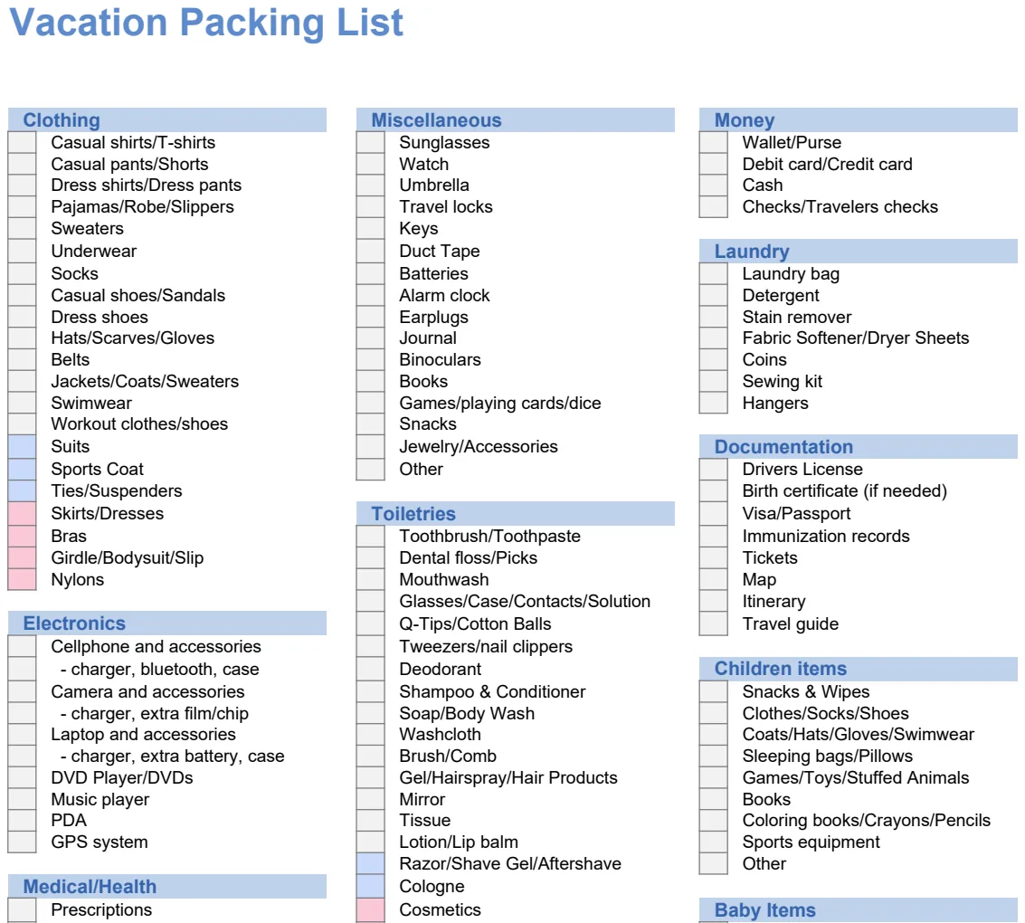 Packing List Templates preview