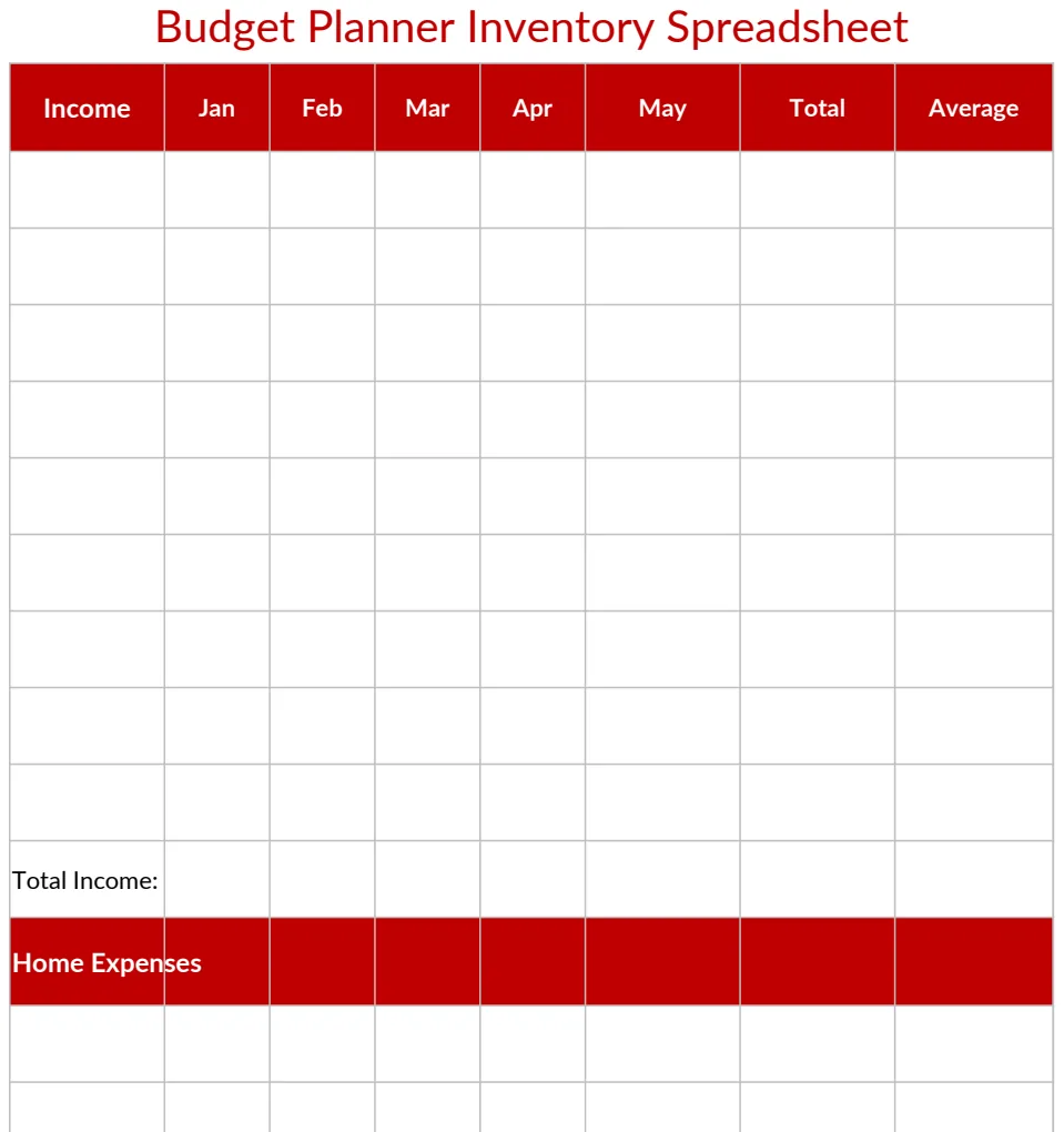 Budget Planner Inventory Spreadsheet preview