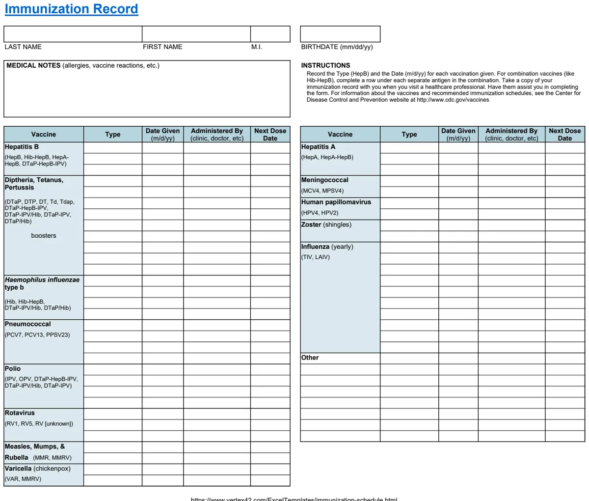 Immunization Record preview