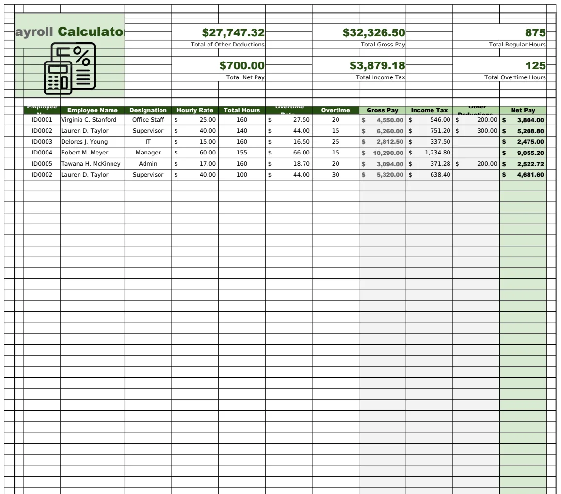 Payroll Calculator Template preview