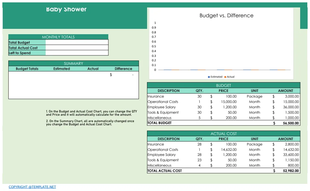 Monthly Budget Worksheet – Baby Shower preview