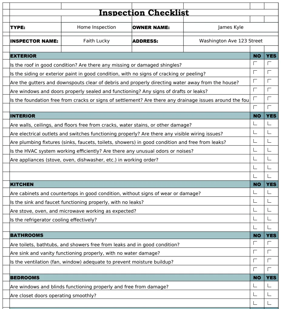 Inspection Checklist Template preview