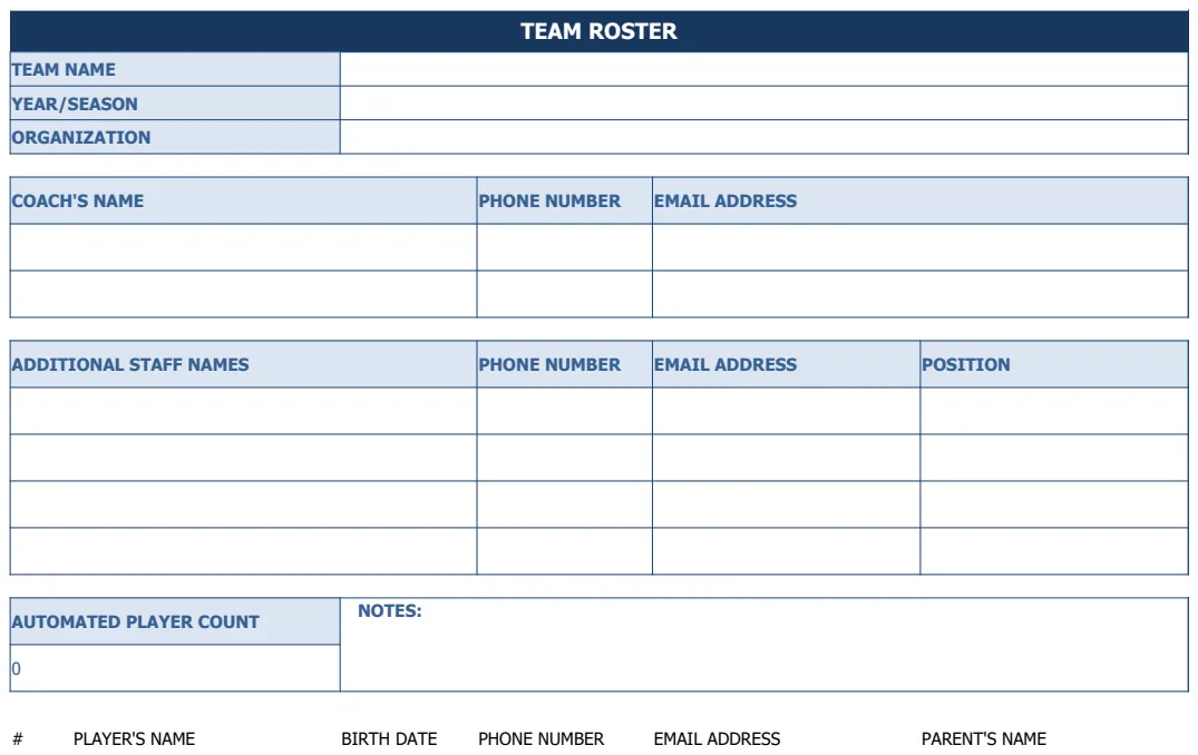 Sports Team Roster preview