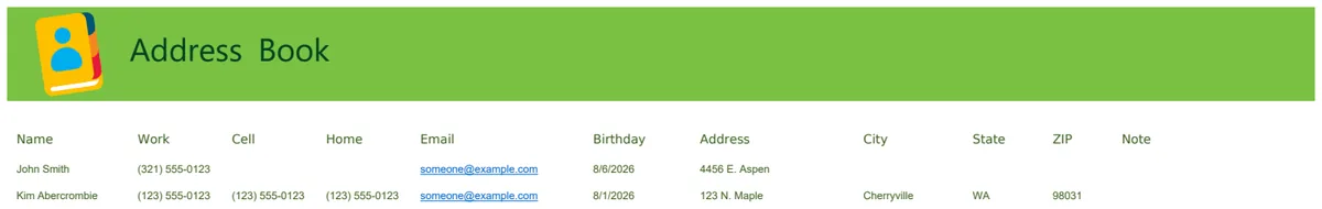 Address Book preview