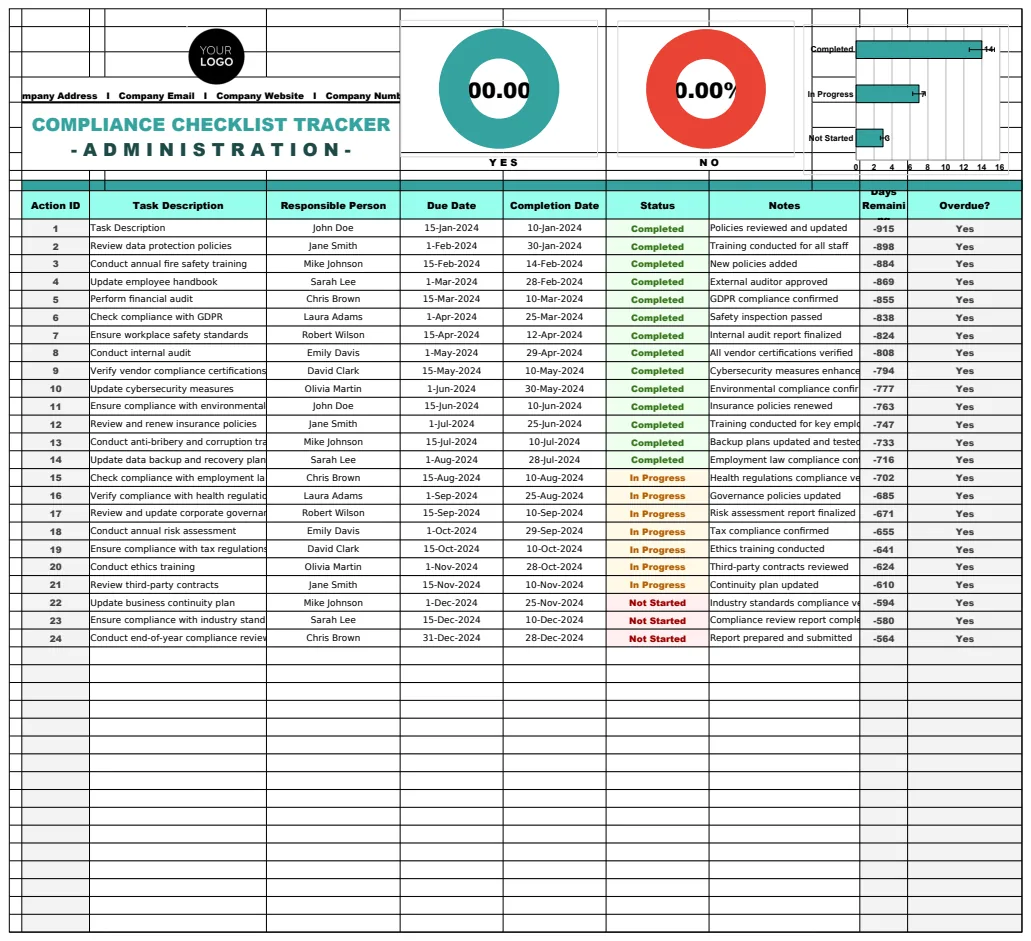 Administration Compliance Checklist Tracker Template preview