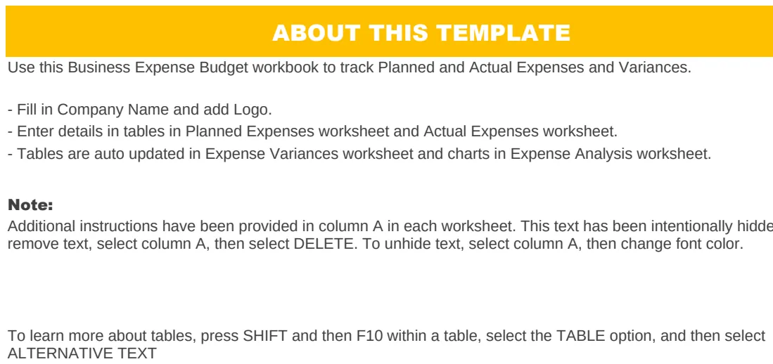 Business Expenses Budget preview