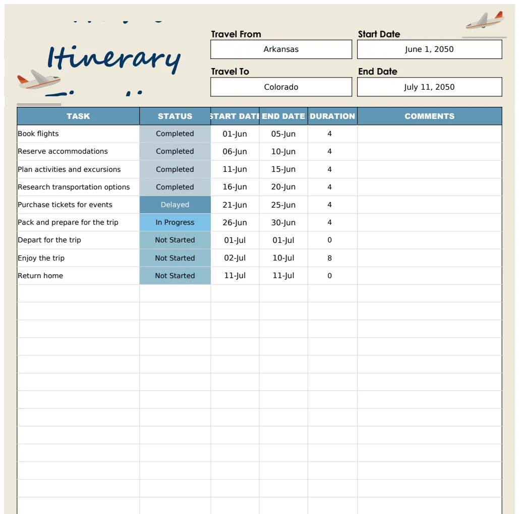 Travel Itinerary Timeline Template preview