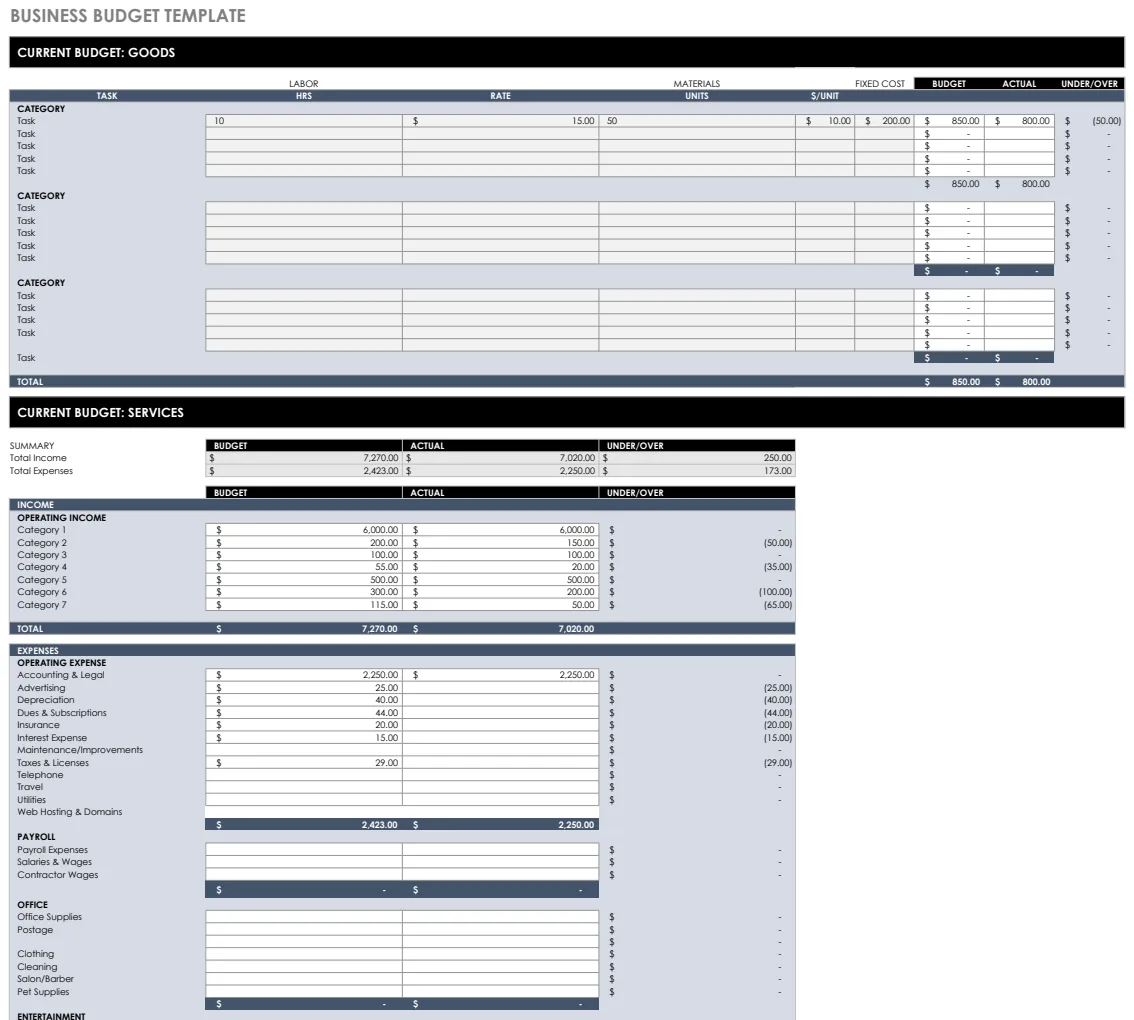 IC Business Budget Template preview