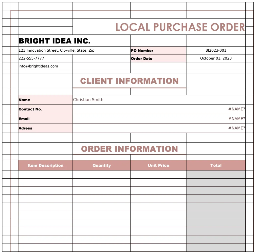 Local Purchase Order Template preview