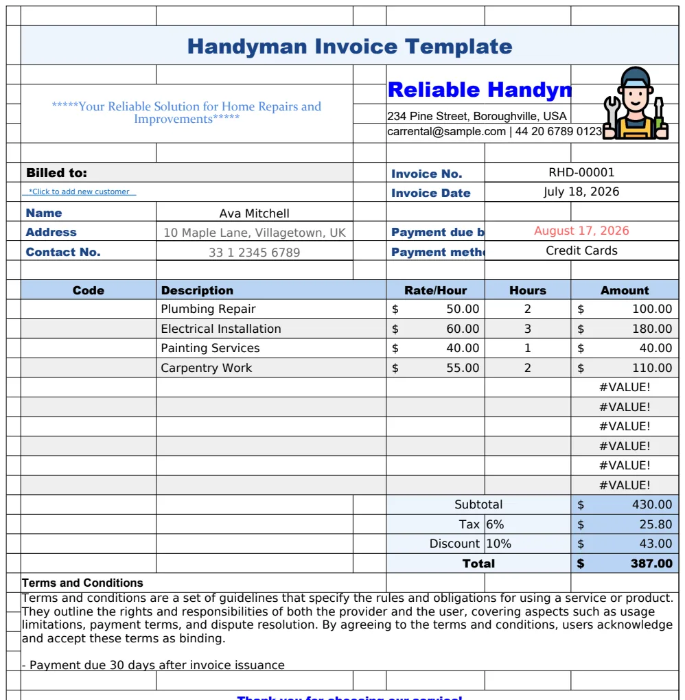 Handyman Invoice Template preview