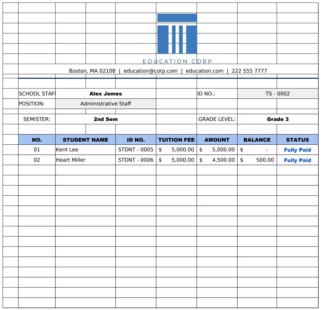 School Tuition Fee Collection Report Template preview