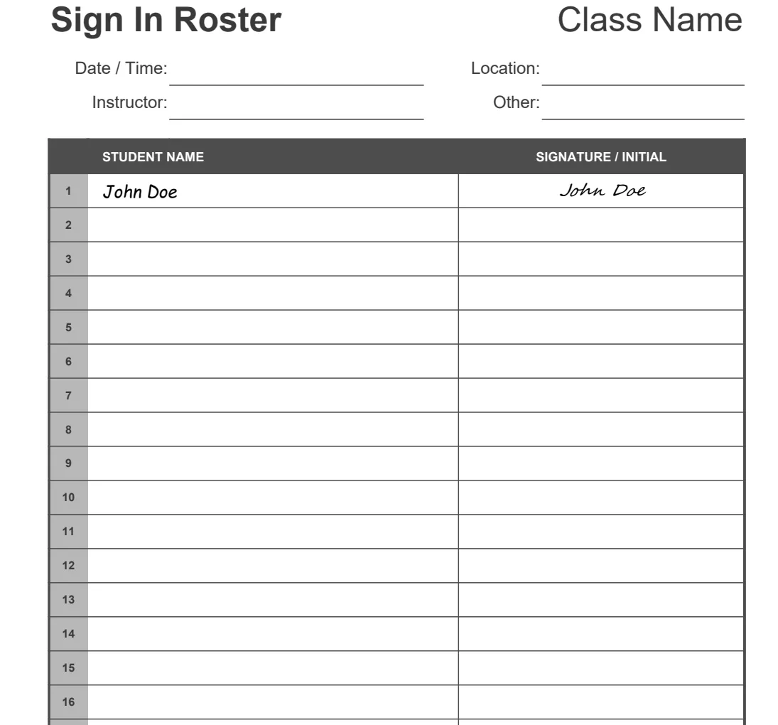 Sign In Roster preview