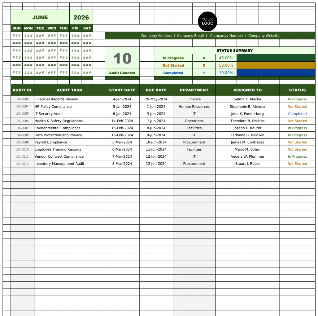 Administration Compliance Audit Schedule Template preview