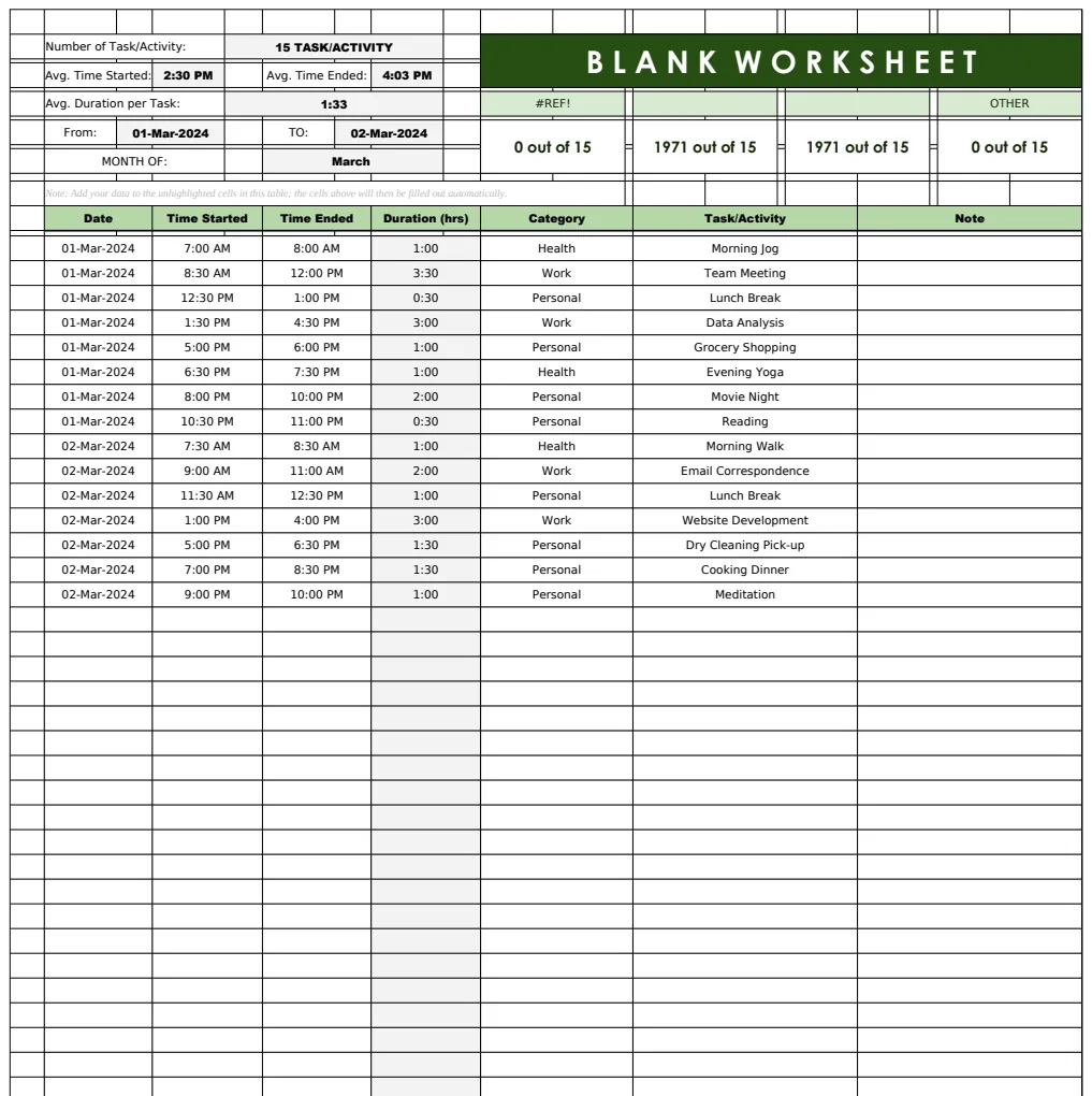 Blank Worksheet Template preview