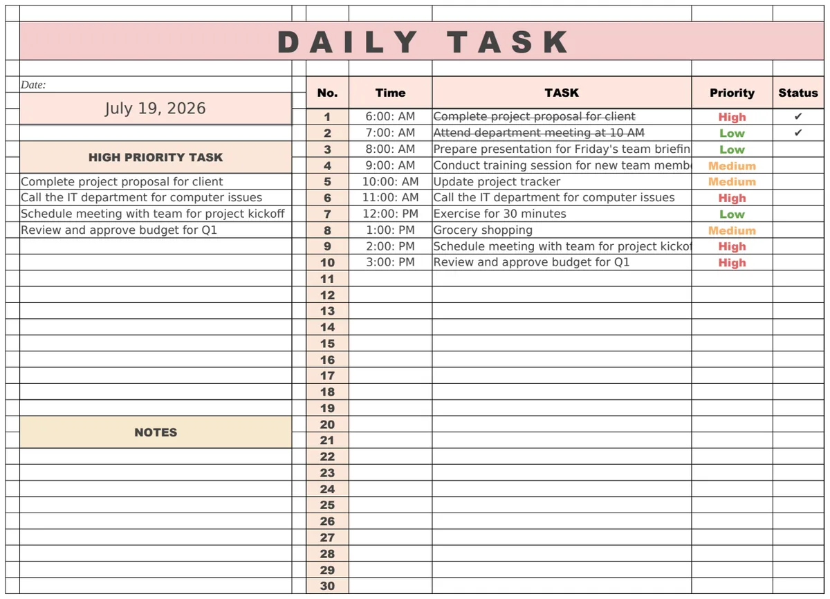 Daily Weekly Monthly Task List Template preview