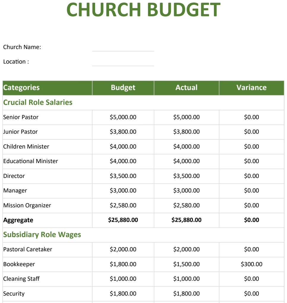 Church Budget Template preview
